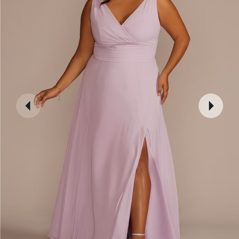 David's Bridal Lilac Chiffon V-Neck Maxi Dress with Front Slit